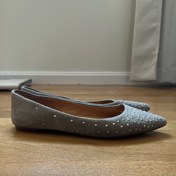 J.Crew Gray Suede Studded Pointed Toe Flats Size 7 - Picture 5 of 9